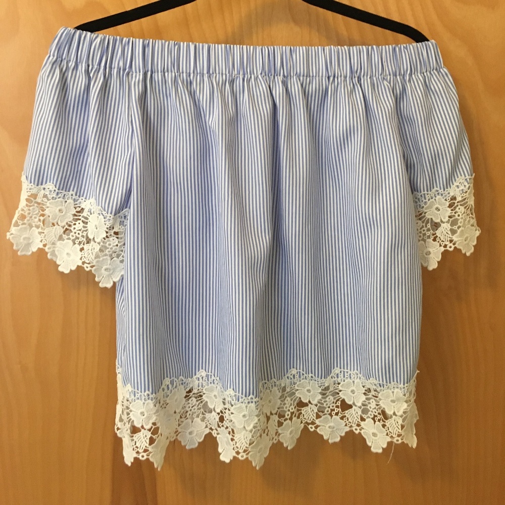 Kontrol Blue and White Striped Off-The-Shoulder Blouse